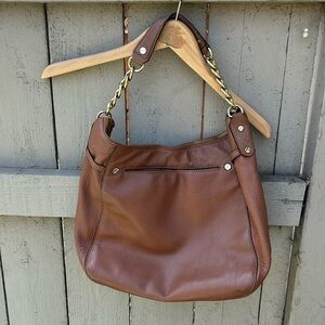 Michael Kors Brown Leather Hobo Bag with Chain Strap Details Bohemian Summer